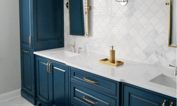 Sample Home Remodel - Bathroom with blue cabinets