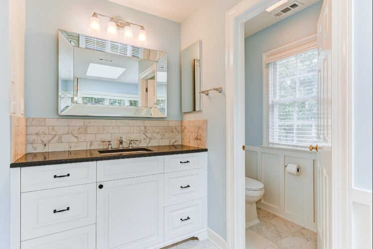 bathroom remodel - modern master bathroom with rectangular tiles