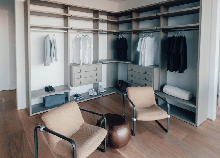 Master closet design ideas | add seating | chairs in man's closet